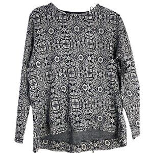 J. Jill 100% Cotton Black/White Geo Pullover Crewnneck Sweater  M Boho